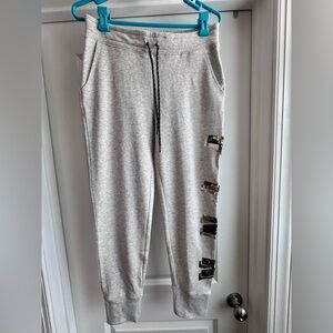 PINK Gray Jogger Sweatpants Sequin Logo